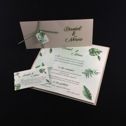 Invitación boda hojas verde...